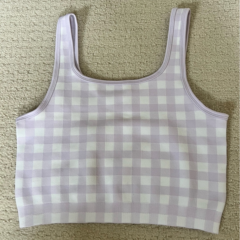 Sweaty Betty Lilac Checkered Crop Top